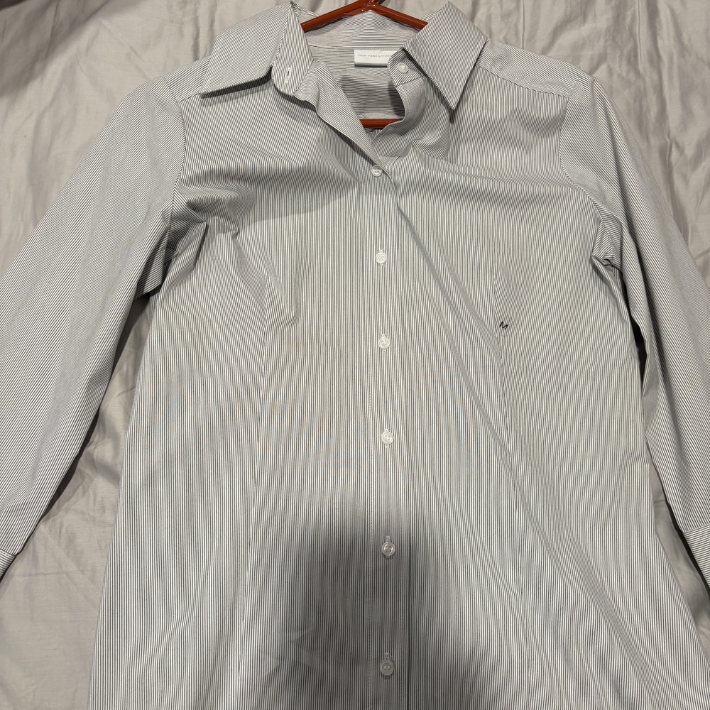 New York & Company Light Blue Pinstripe Dress Shirt